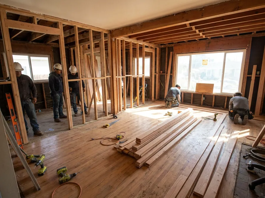 Chimney removal and floor replacement structural work